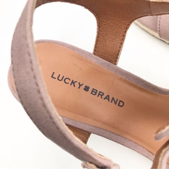 Lucky Brand Millinda Pink Espadrille T Strap Wedge Sandal in Antler Canvas - Picture 14 of 16